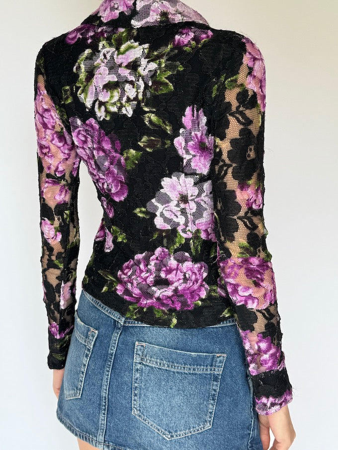 Vintage Sheer Lace Floral Blouse 6196