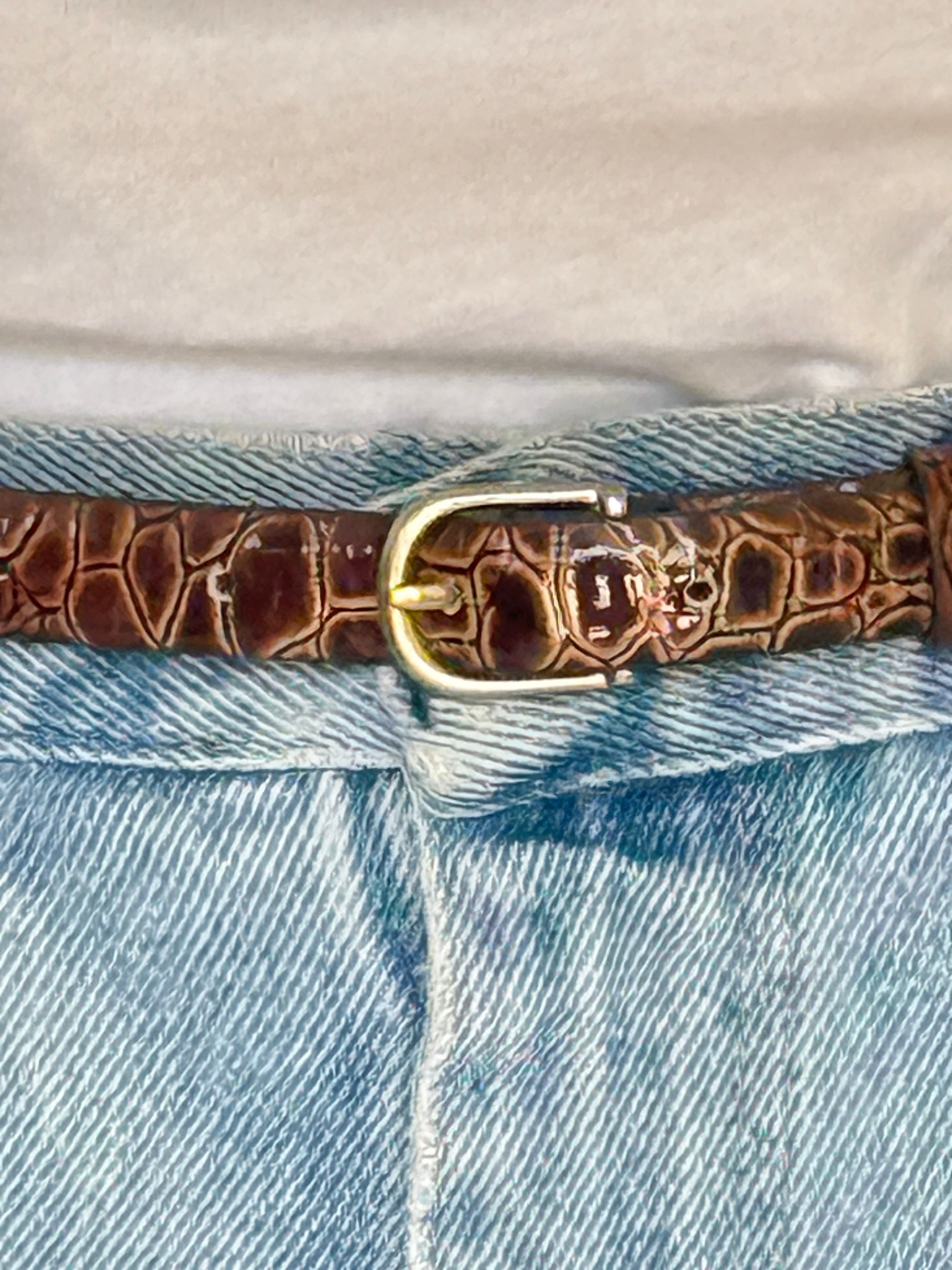 Vintage Snake-Embossed Faux Leather Belt Brown