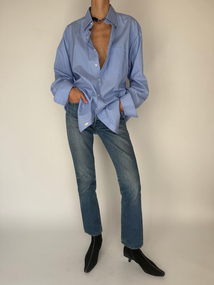 Vintage Striped Oversized Shirt Blue 6451