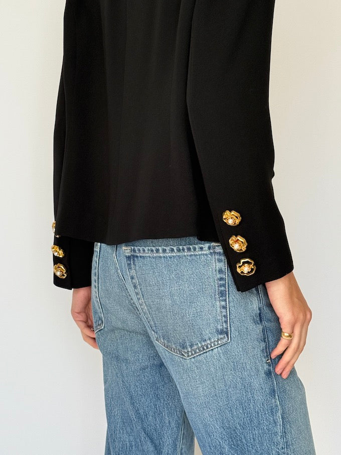 Vintage Black Blazer with Gold Statement Buttons 6610
