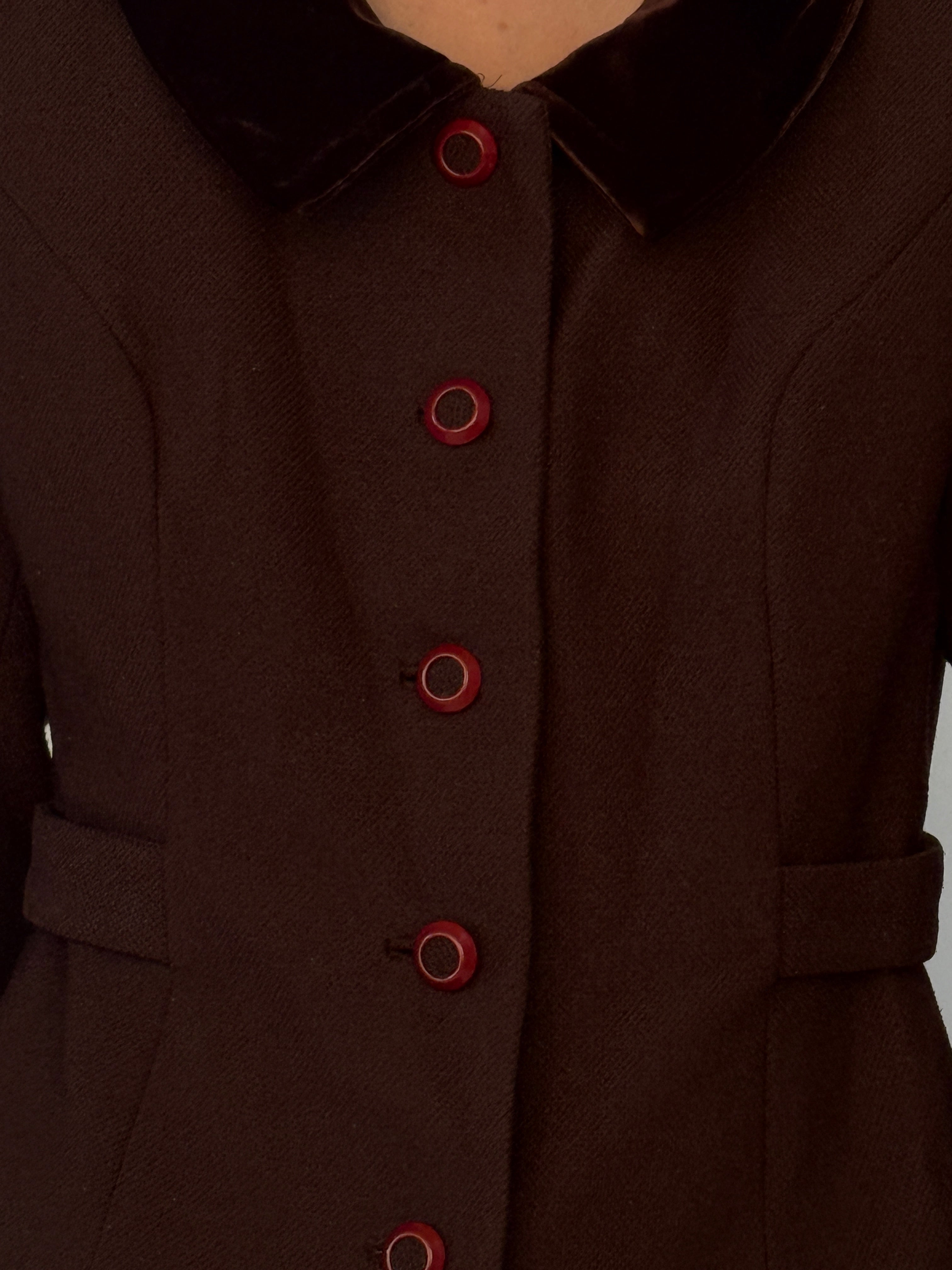 Vintage brown blazer red button detail