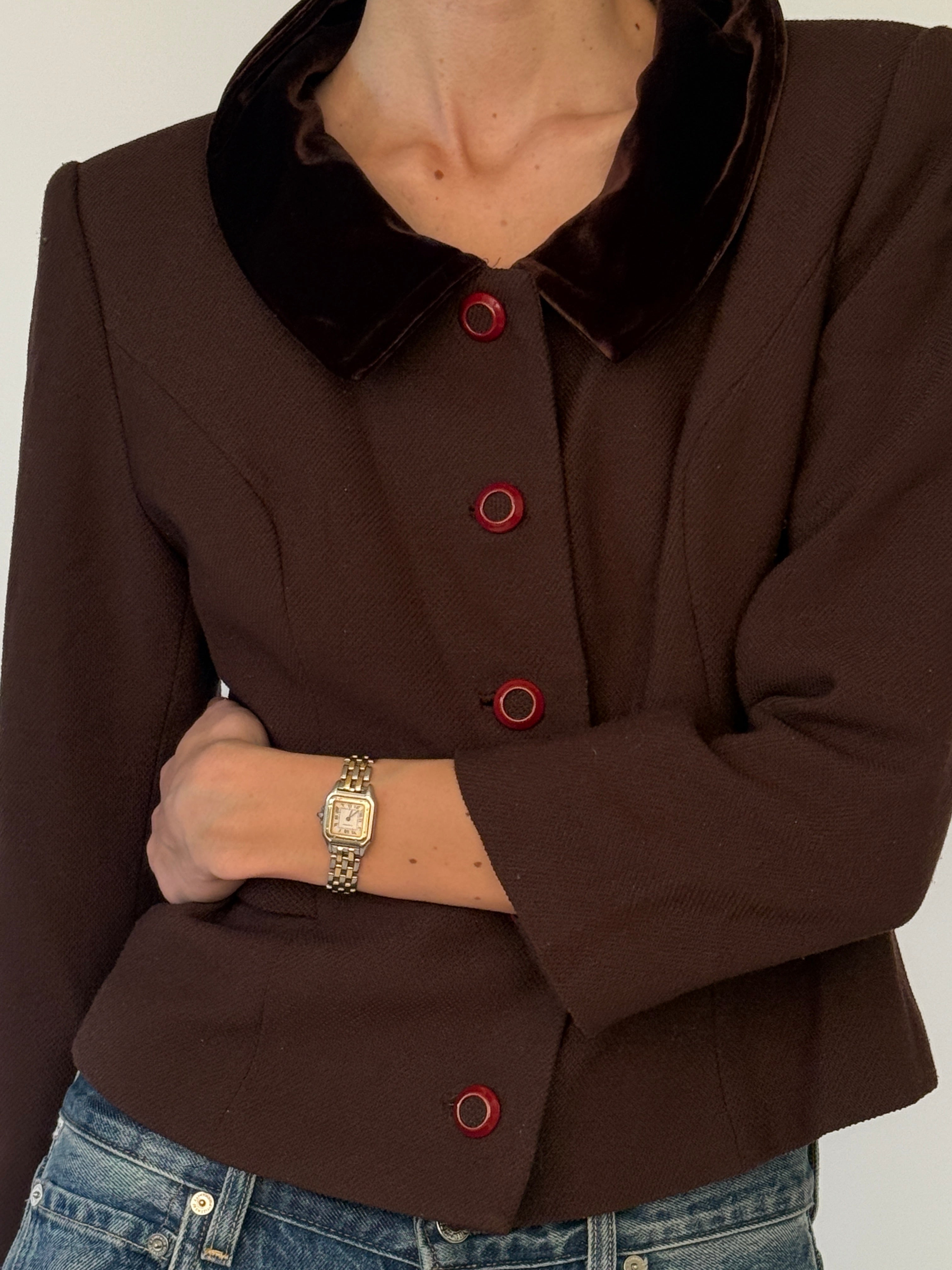 Vintage brown blazer fabric texture close-up