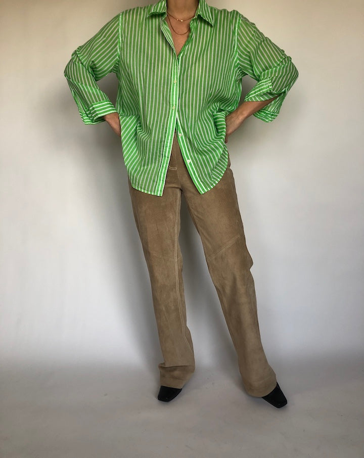 VINTAGE GREEN STRIPED COTTON SHIRT