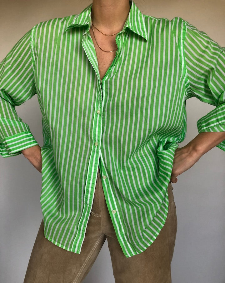 VINTAGE GREEN STRIPED COTTON SHIRT
