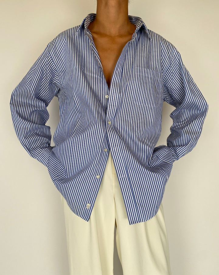 VINTAGE OVERSIZED BLUE AND WHITE STRIPED SHIRT 2255