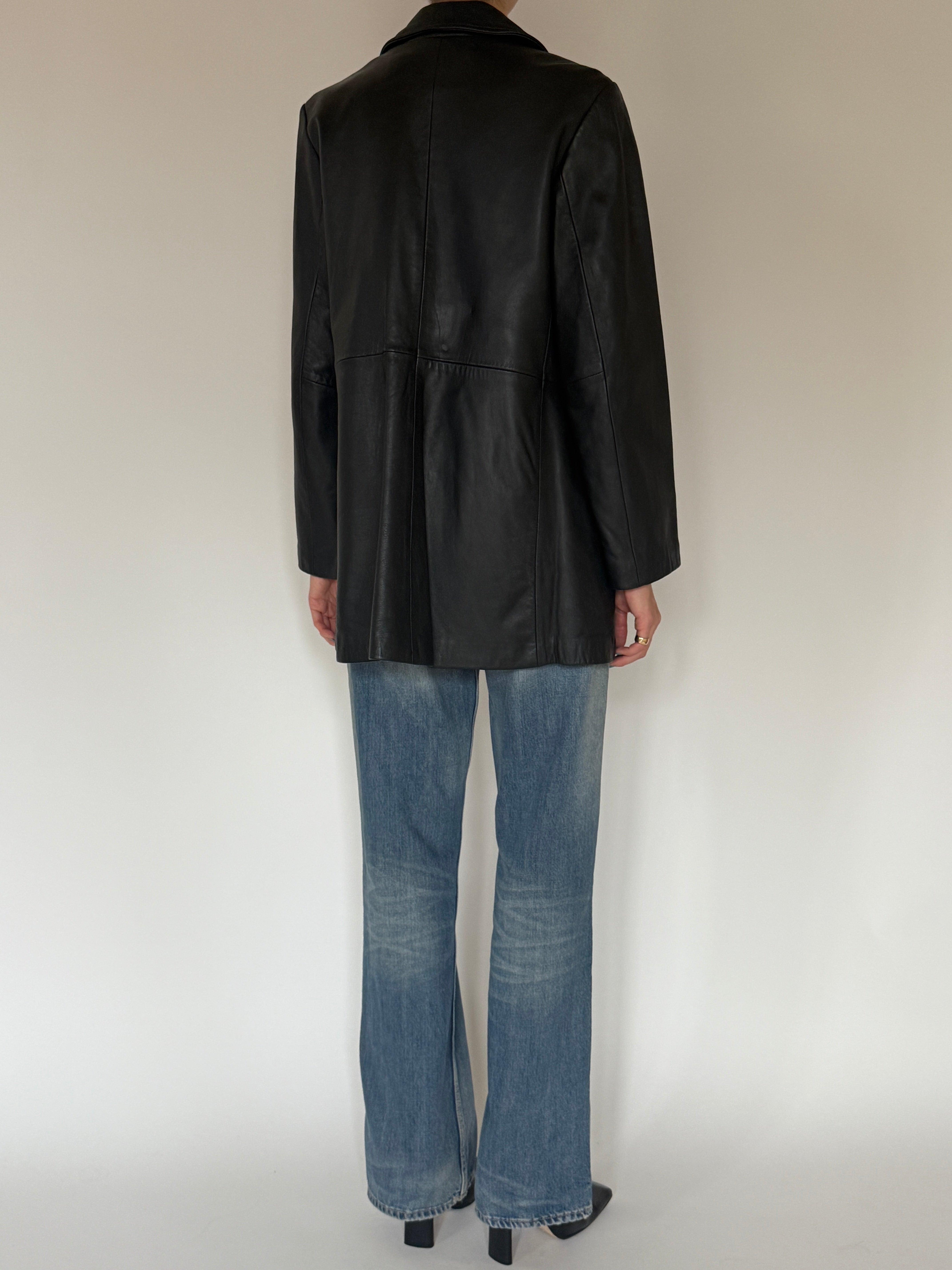Vintage black leather blazer back view