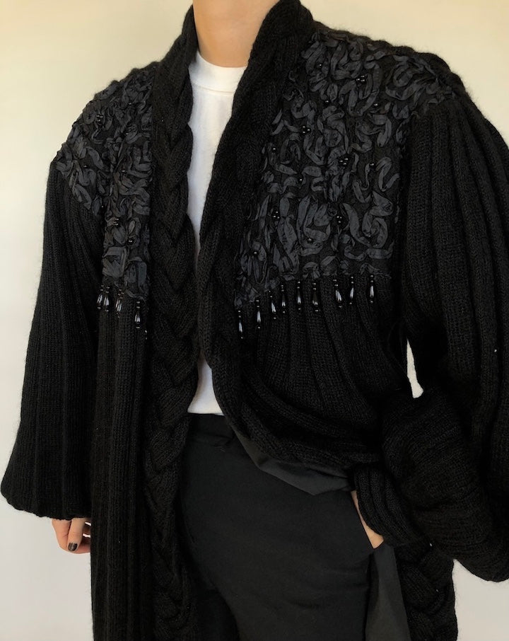VINTAGE OVERSIZED DETAILED KNIT CARDIGAN 348