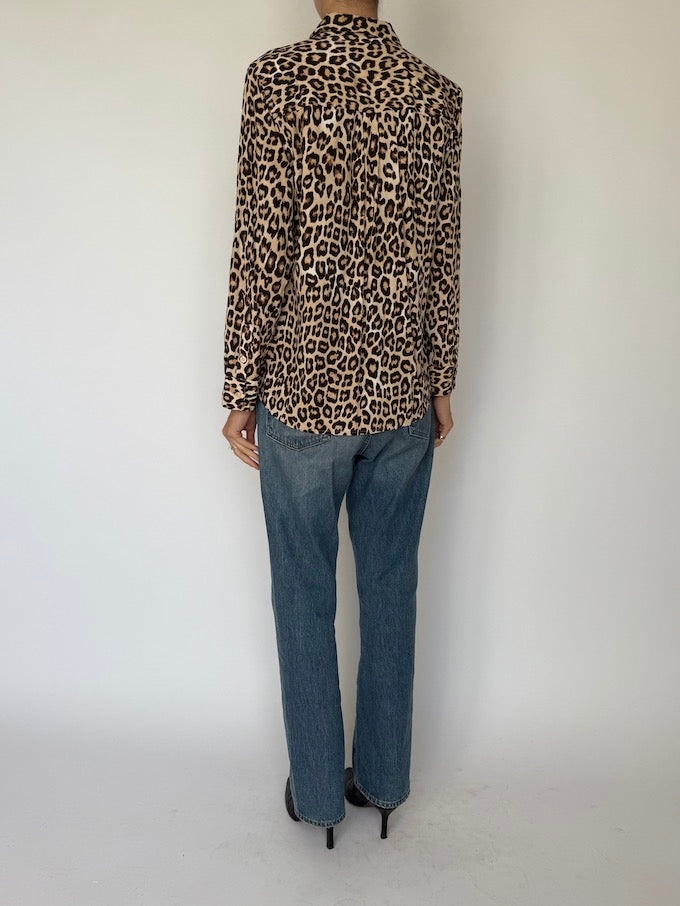 Vintage Leopard Print Button-Up Shirt 6612