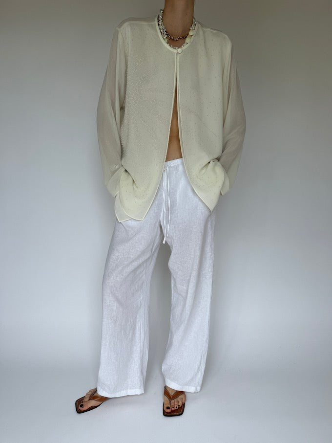 Vintage Beaded Sunburst Sheer Blouse cream 6213