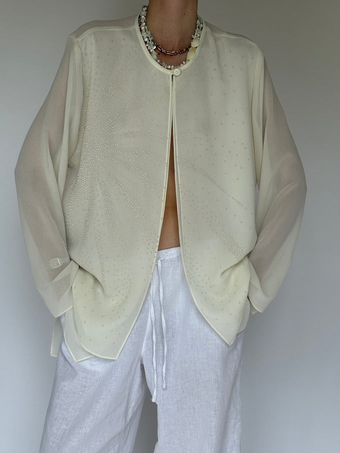 Vintage Beaded Sunburst Sheer Blouse cream 6213