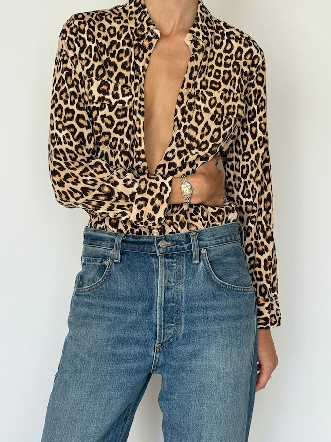 Vintage Leopard Print Button-Up Shirt 6612