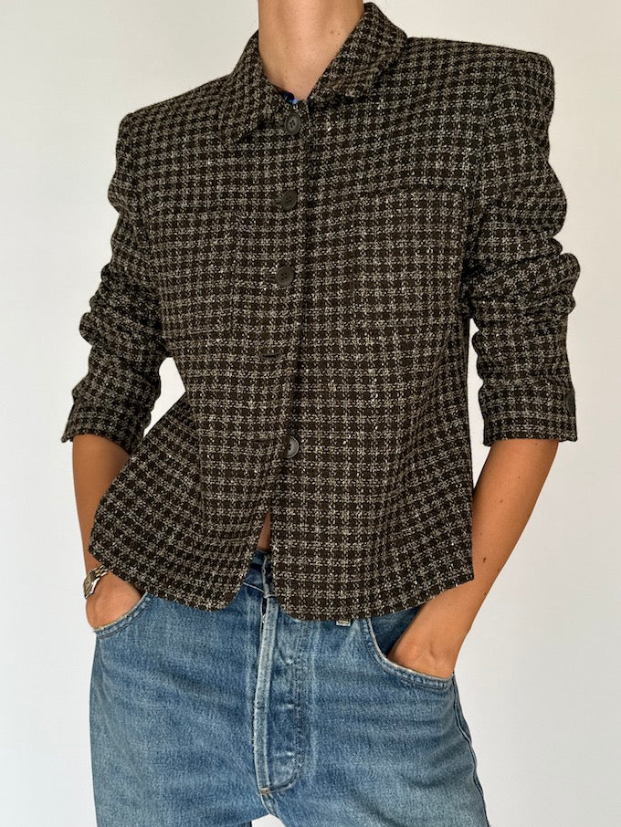Vintage Houndstooth Wool & Silk Blazer