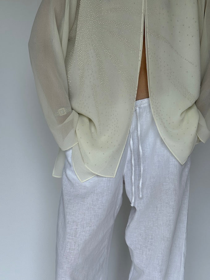 Vintage Beaded Sunburst Sheer Blouse cream 6213