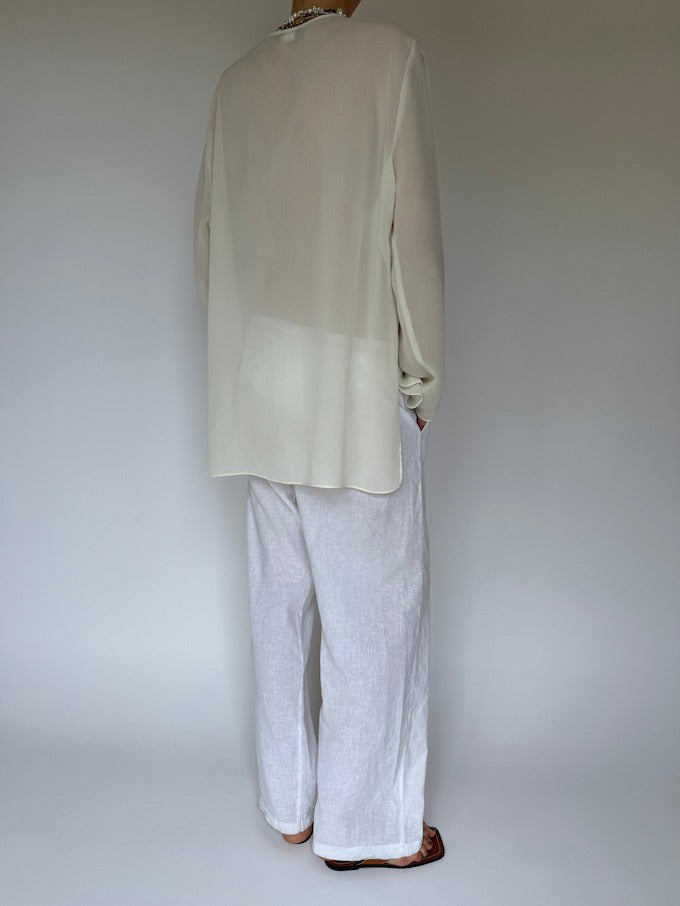 Vintage Beaded Sunburst Sheer Blouse cream 6213