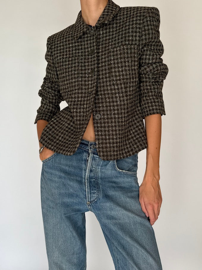 Vintage Houndstooth Wool & Silk Blazer
