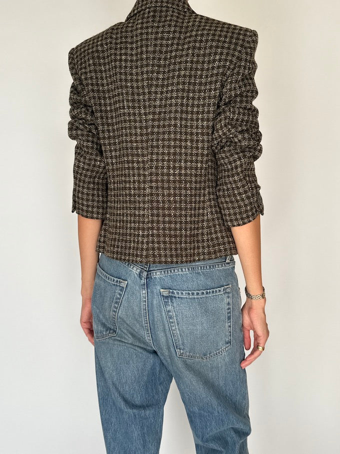 Vintage Houndstooth Wool & Silk Blazer