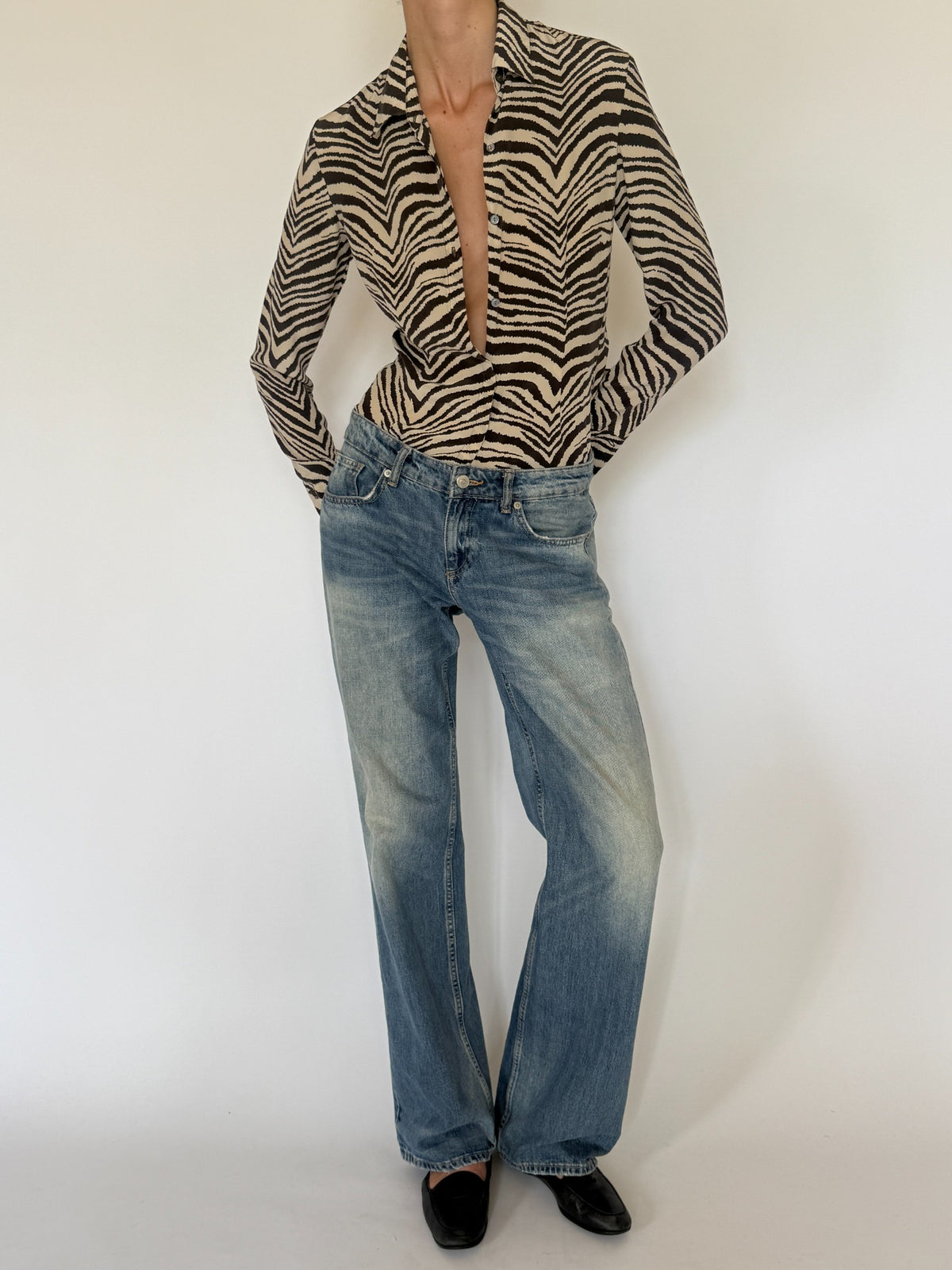Vintage zebra print silk shirt sleeve and cuff detail