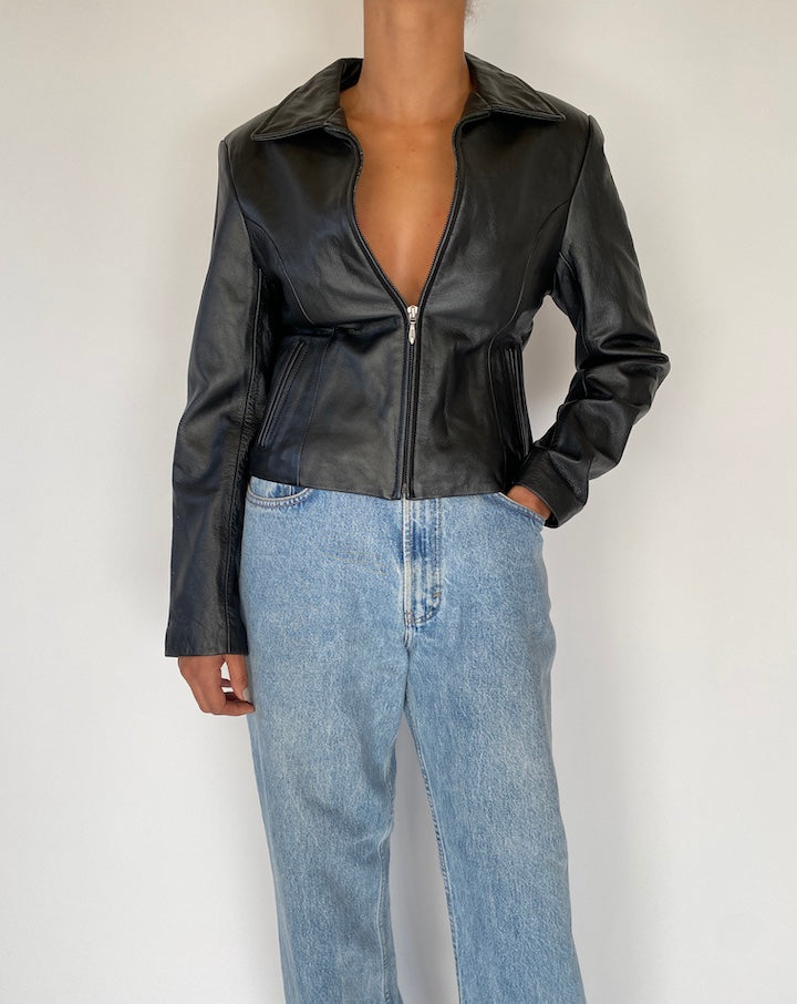 VINTAGE BLACK LEATHER JACKET 2264