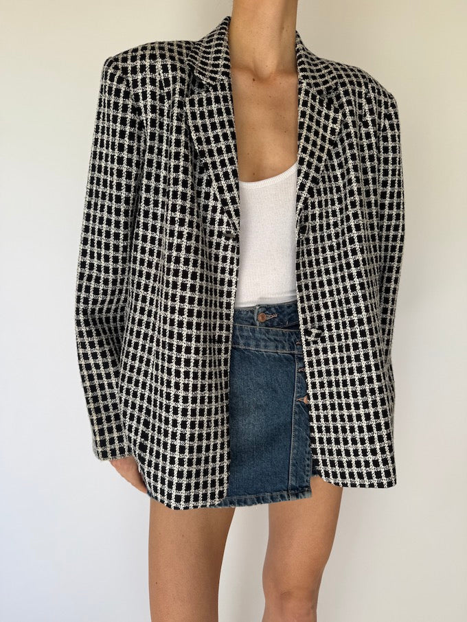 Vintage black &amp; white checked blazer 5980