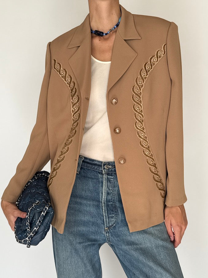 Vintage Western Blazer in Sand Beige