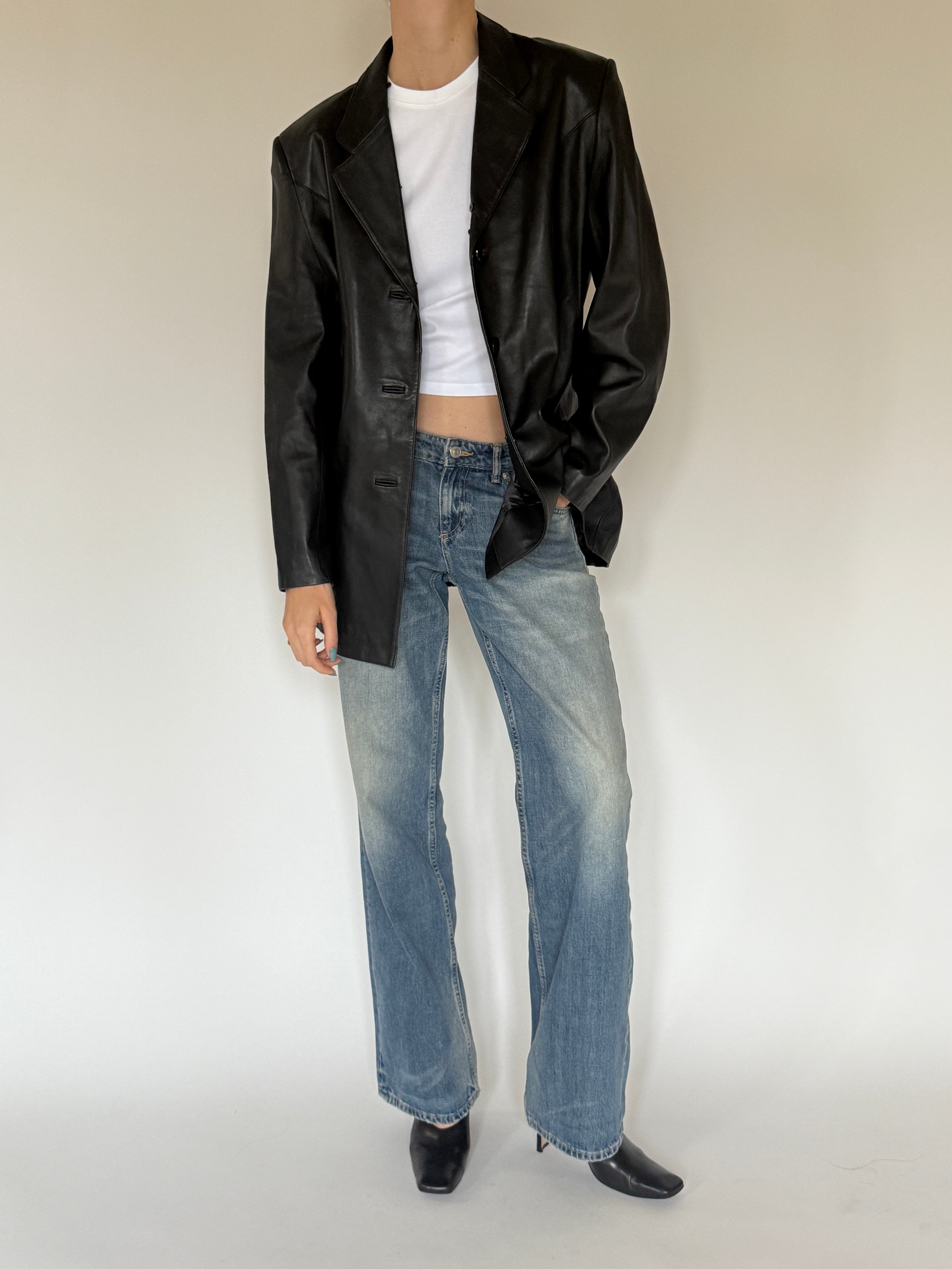 Vintage Leather Blazer Black 7793