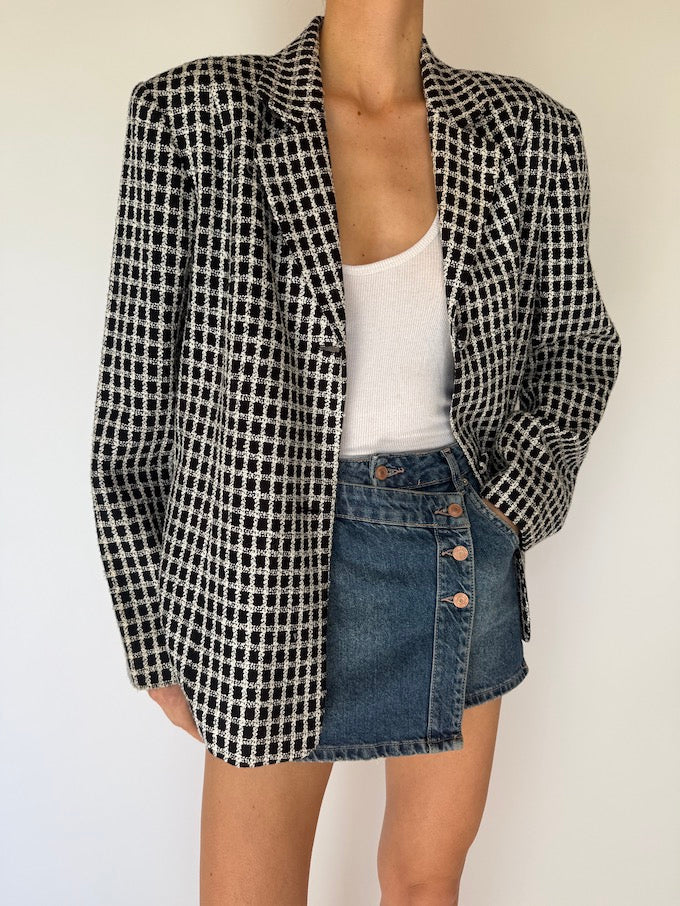 Vintage black &amp; white checked blazer 5980