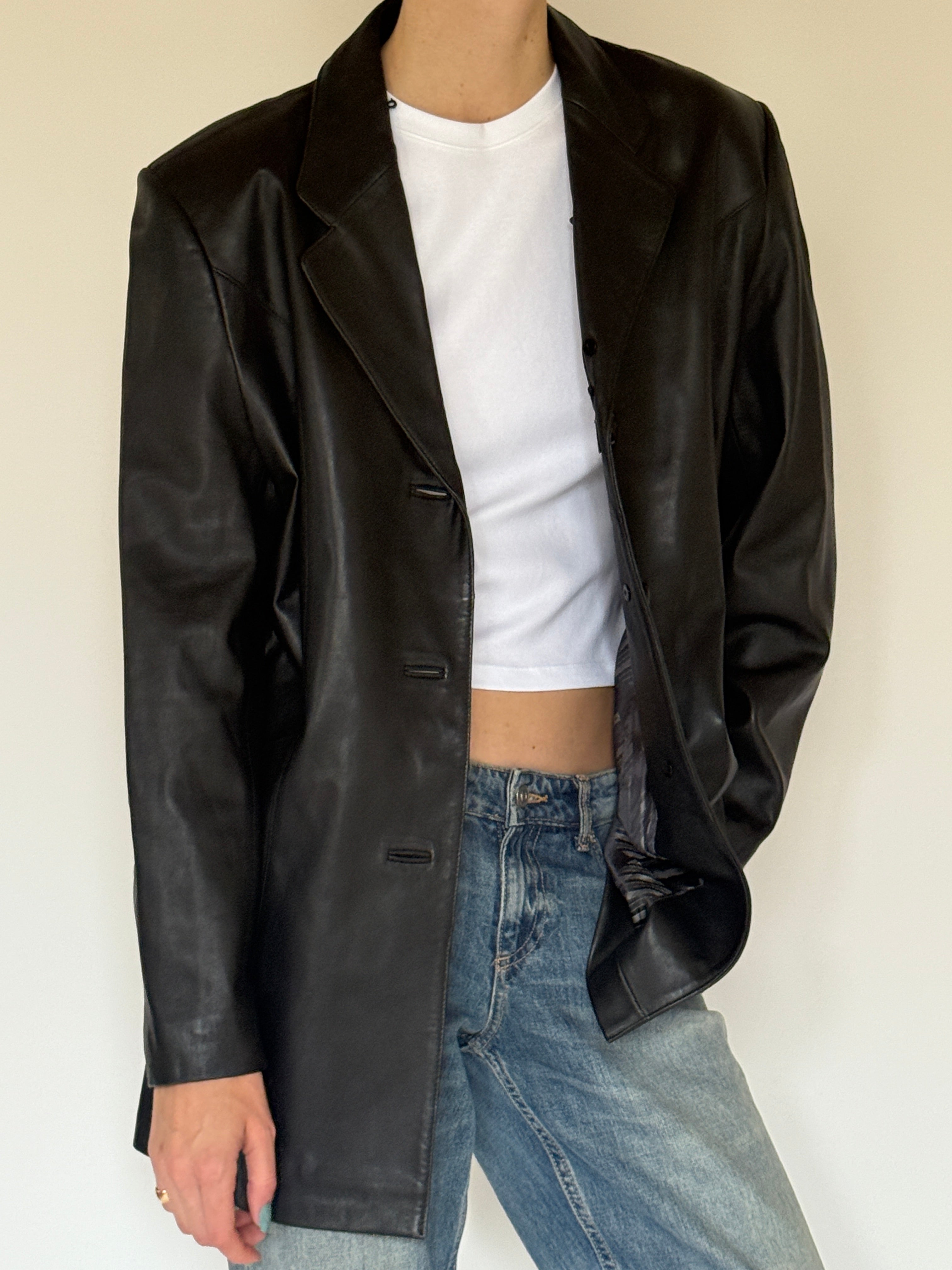 Vintage Leather Blazer Black 7793