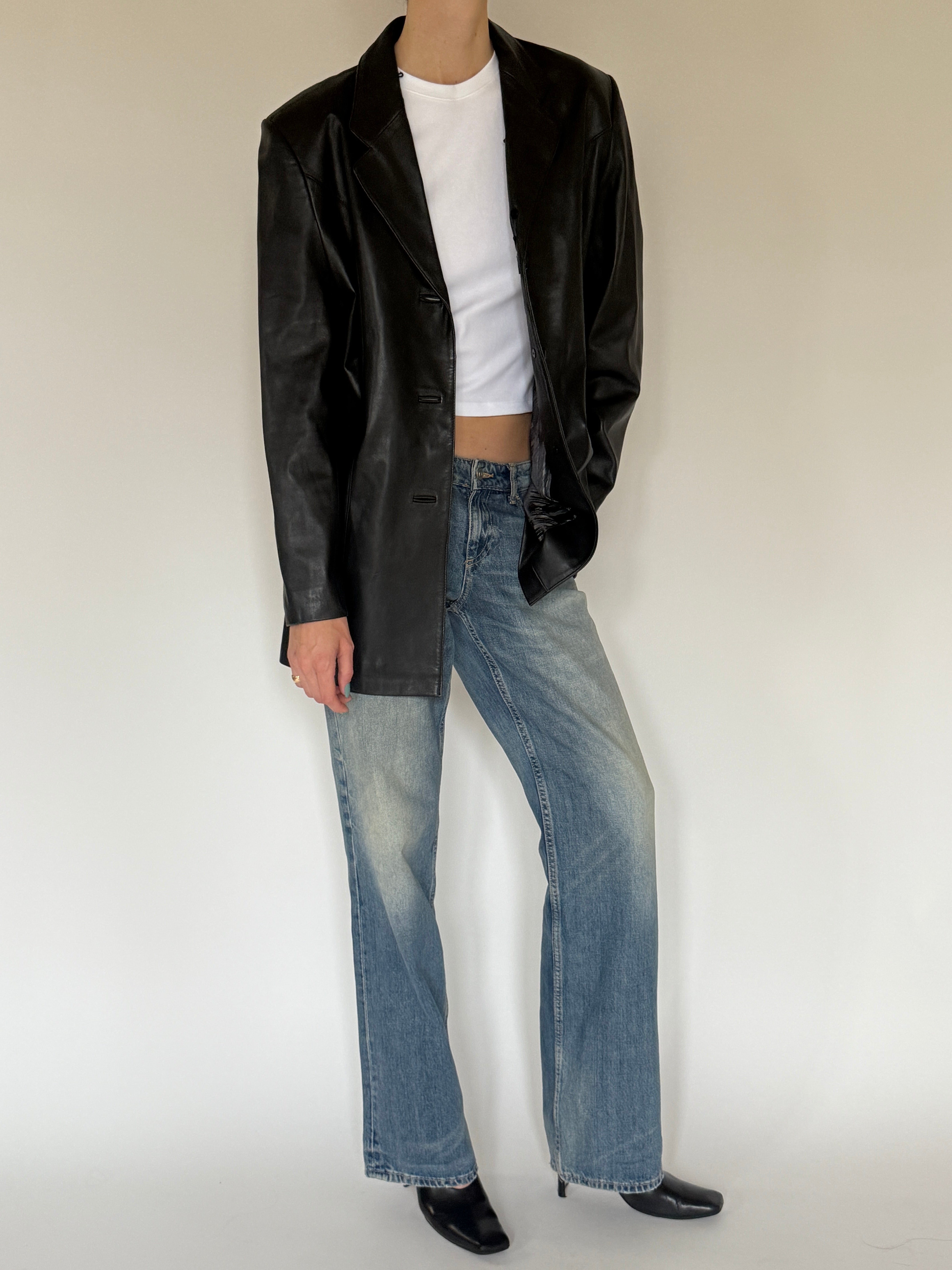 Vintage Leather Blazer Black 7793