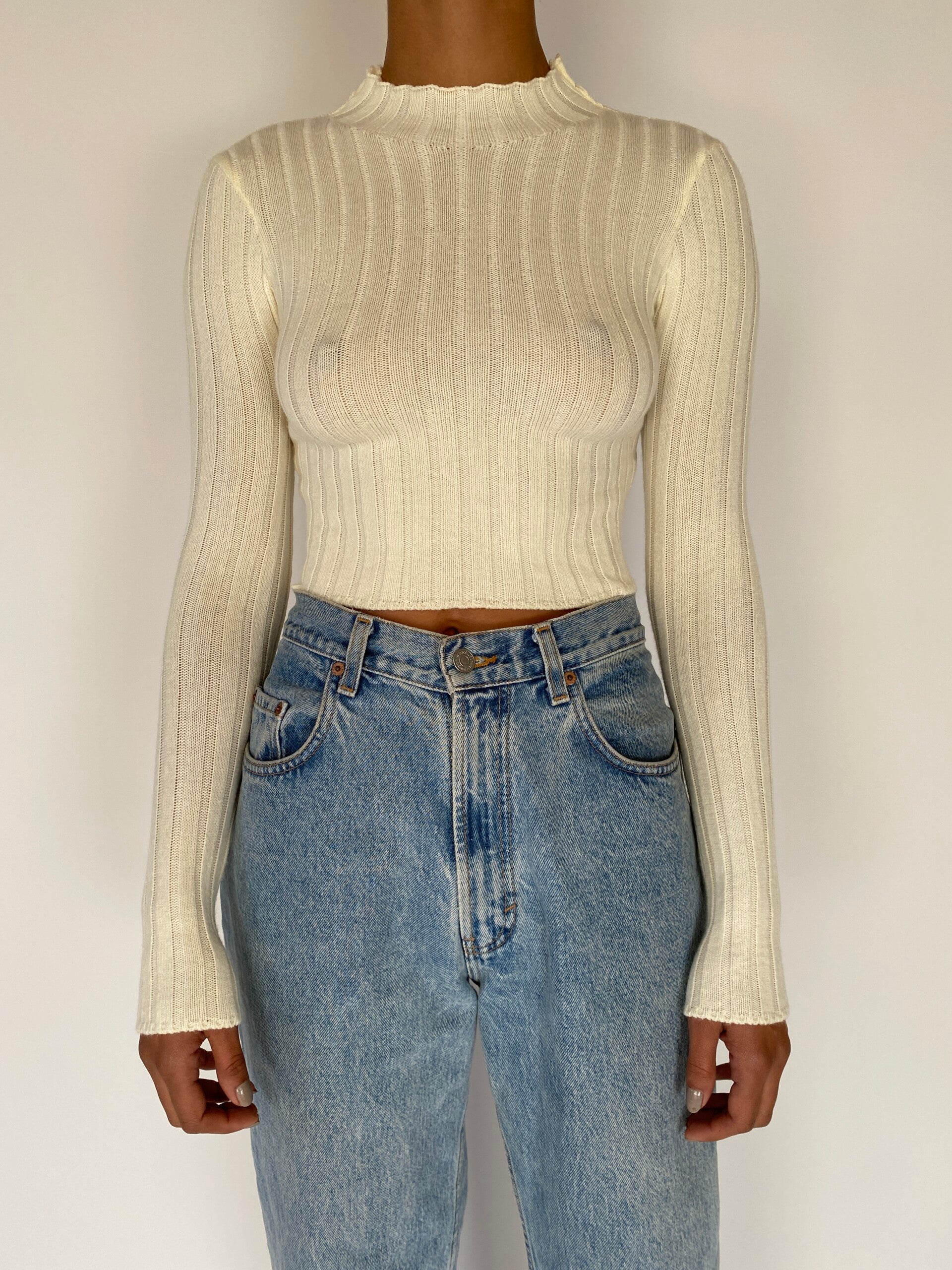 VINTAGE TIGHT CREAM KNIT TOP 2263