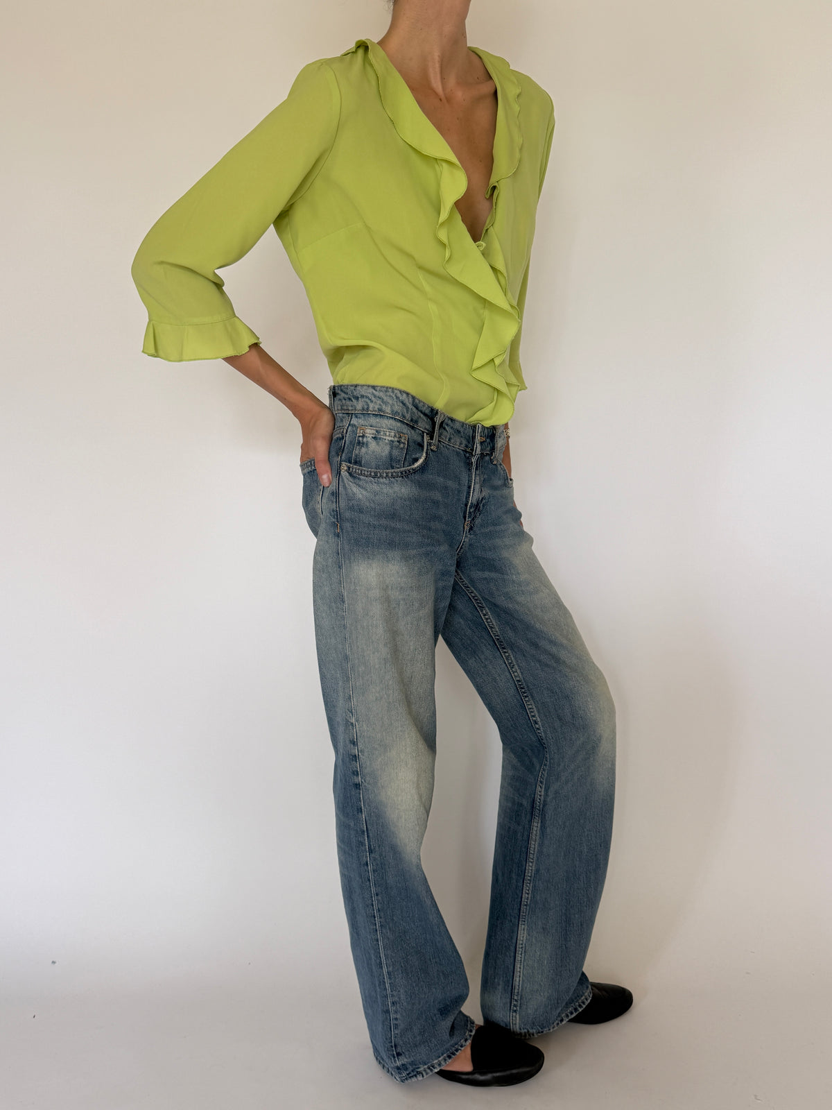 Vintage Ruffle Blouse Chartreuse 8320