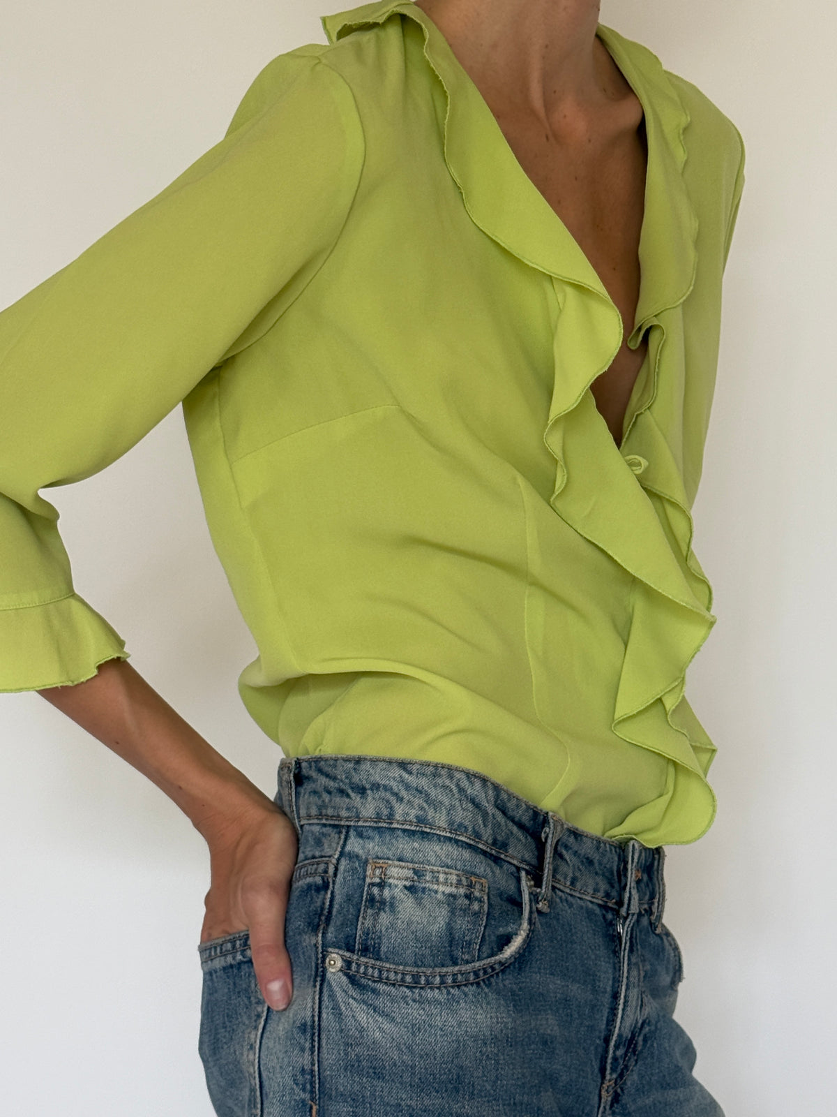 Vintage Ruffle Blouse Chartreuse 8320