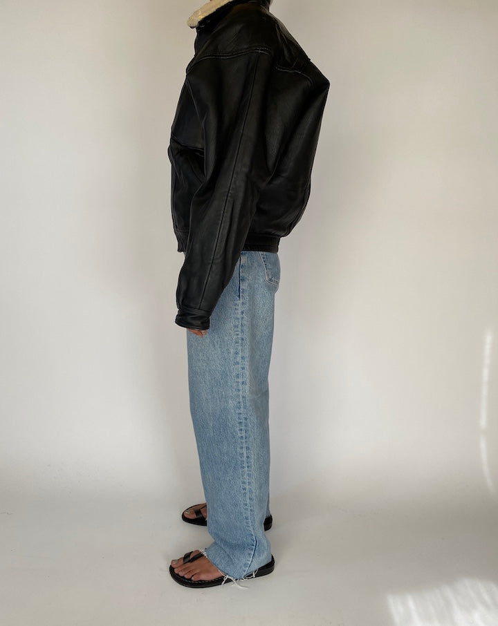 VINTAGE OVERSIZED BLACK LEATHER JACKET 2266