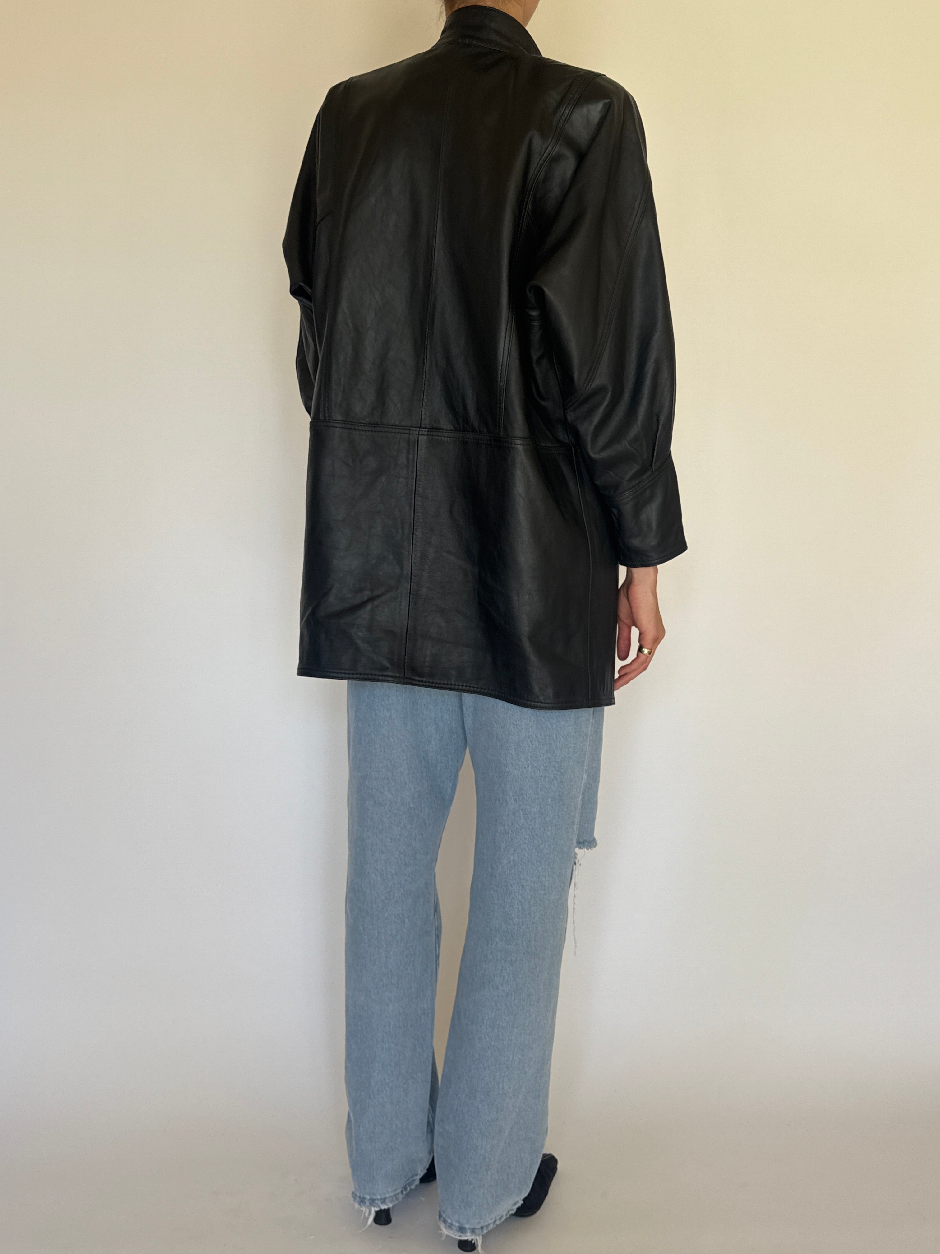 Vintage oversized leather jacket black back view