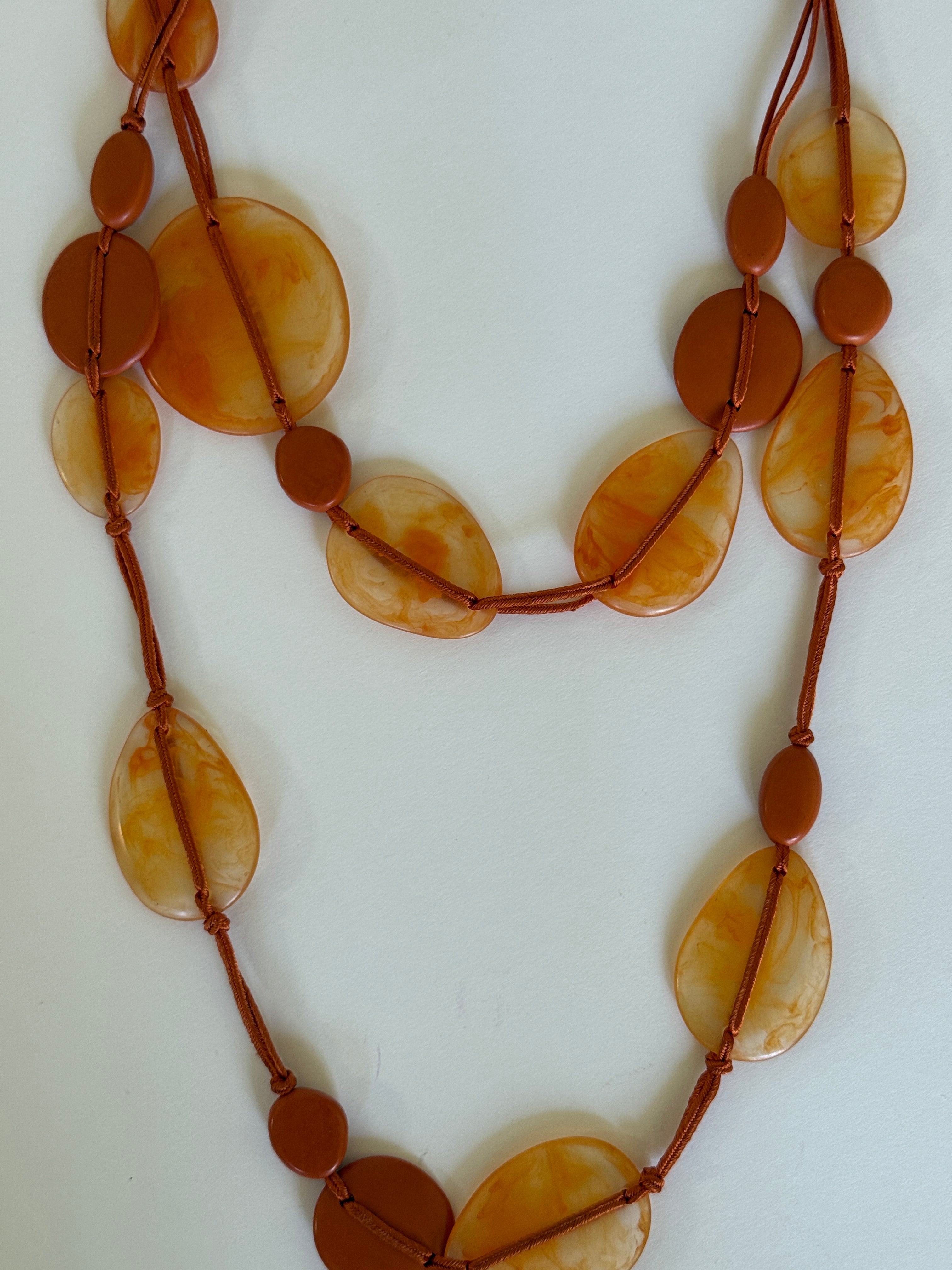 Vintage amber and caramel resin necklace detail