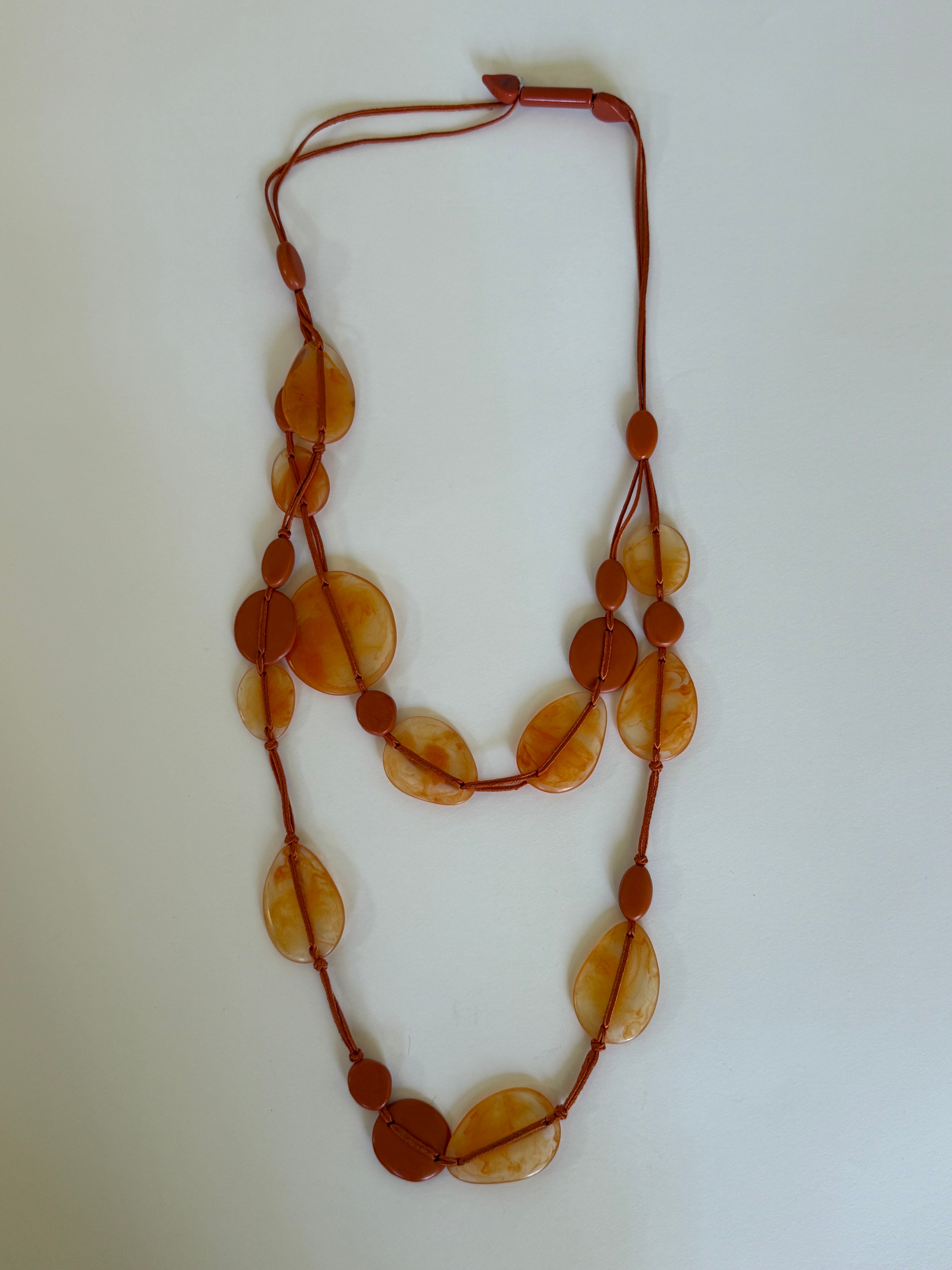 Vintage amber marbled resin statement necklace front view