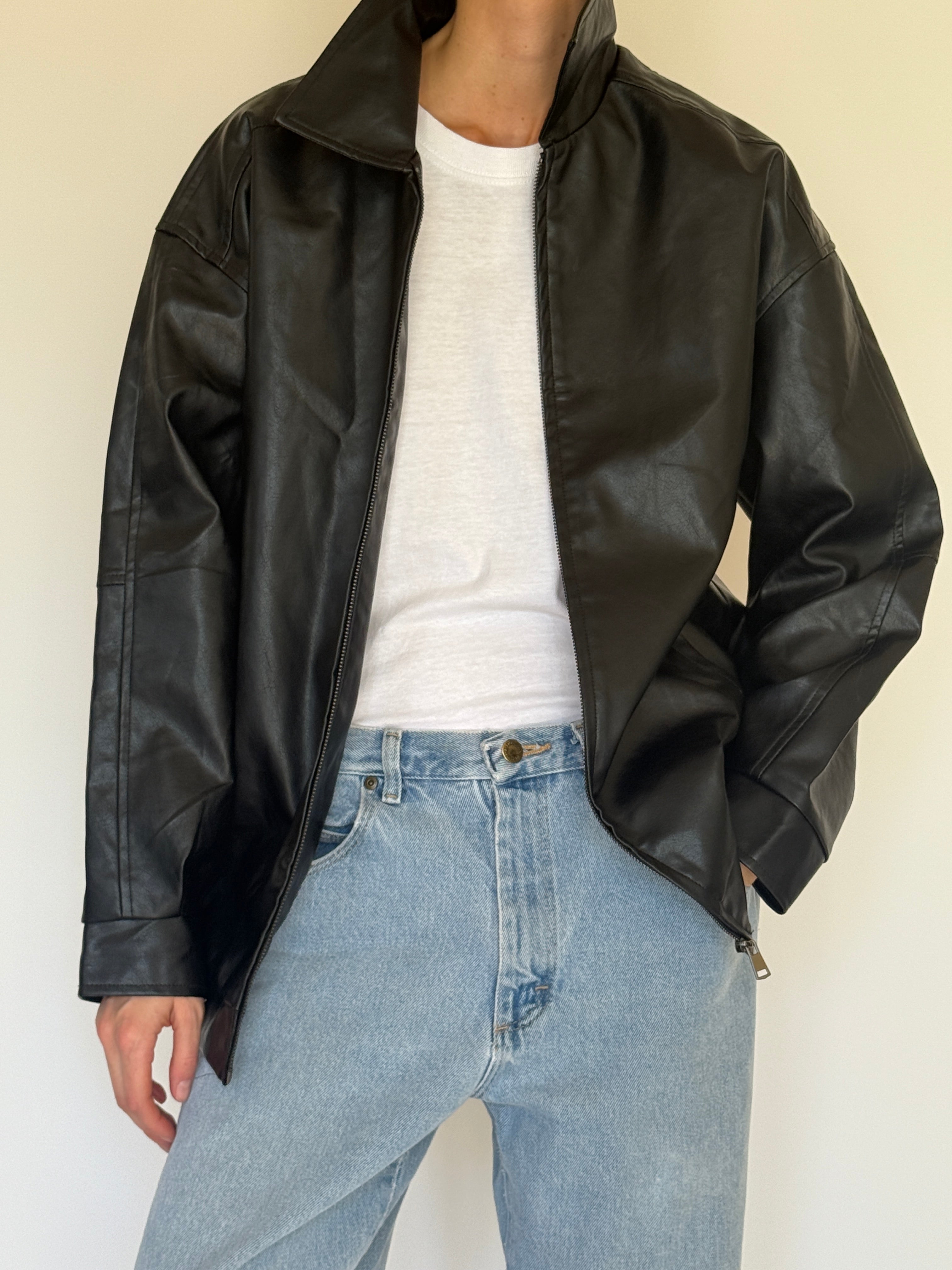 Vintage faux leather jacket black pocket detail