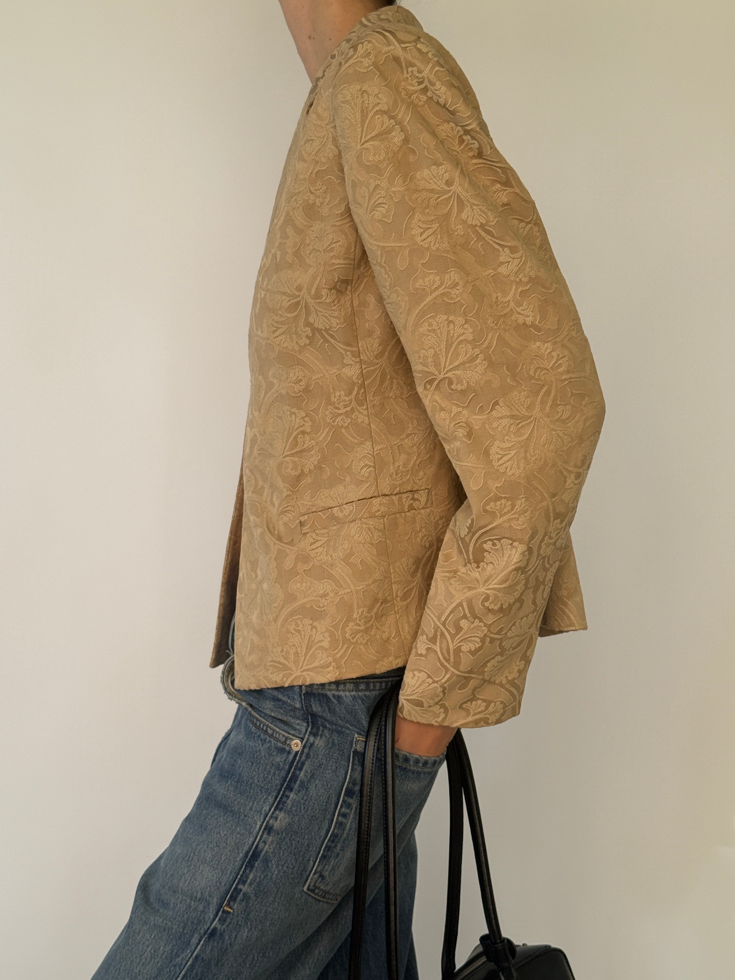 Vintage floral jacquard blazer beige side view