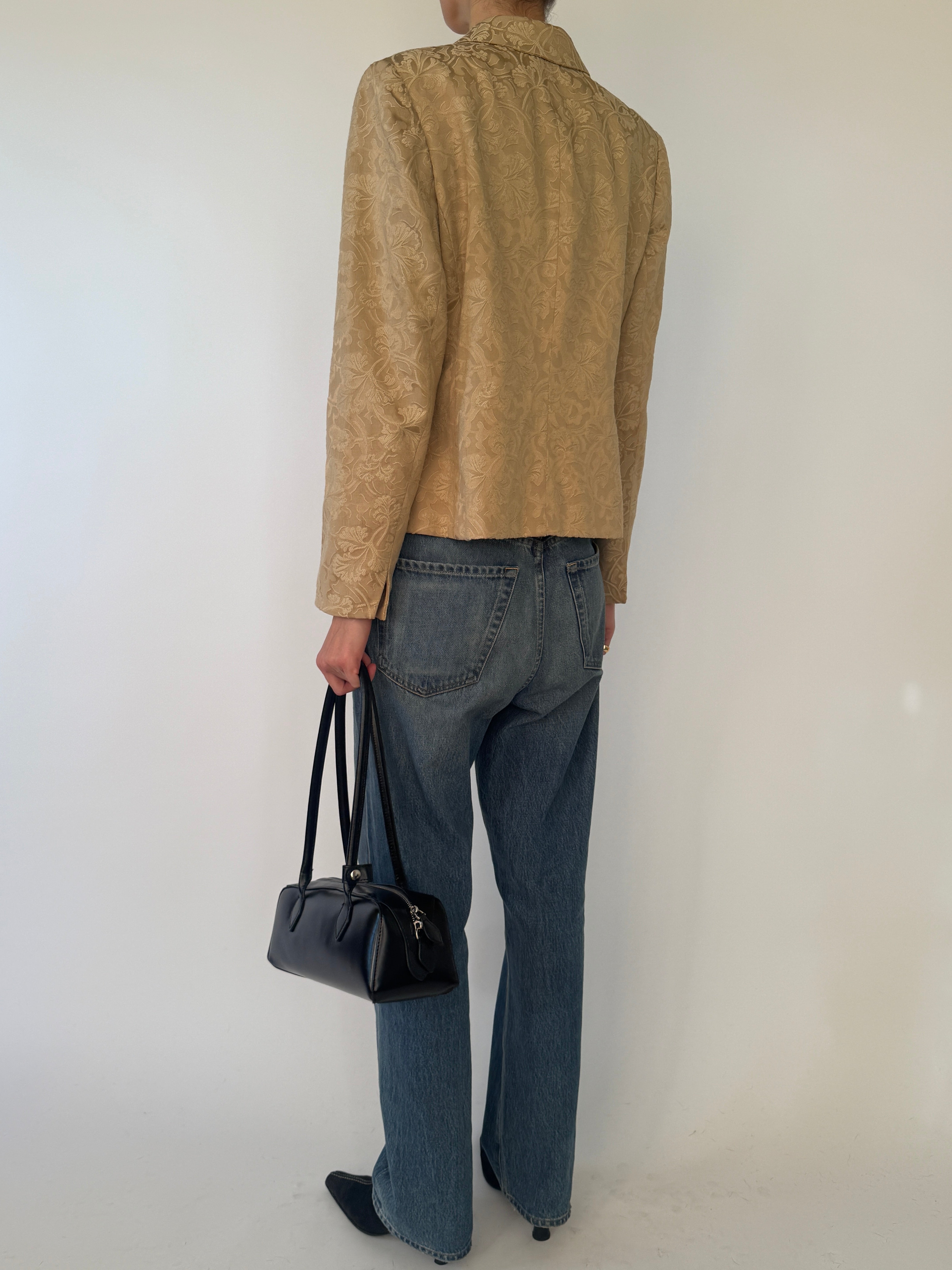 Vintage beige jacquard blazer back view