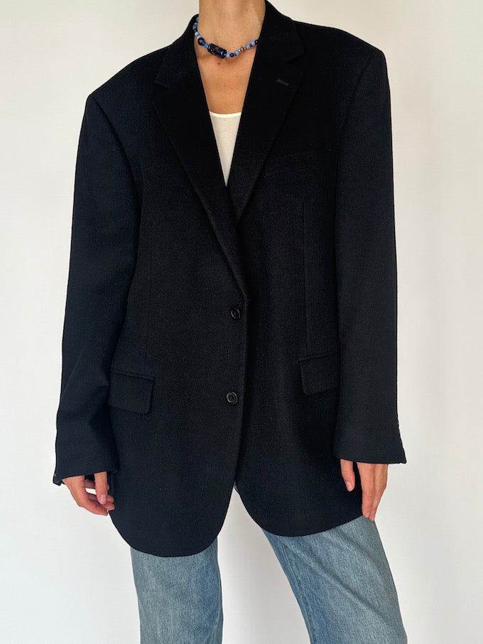 Vintage Oversized Cashmere, Wool & Silk Blazer Black 6450