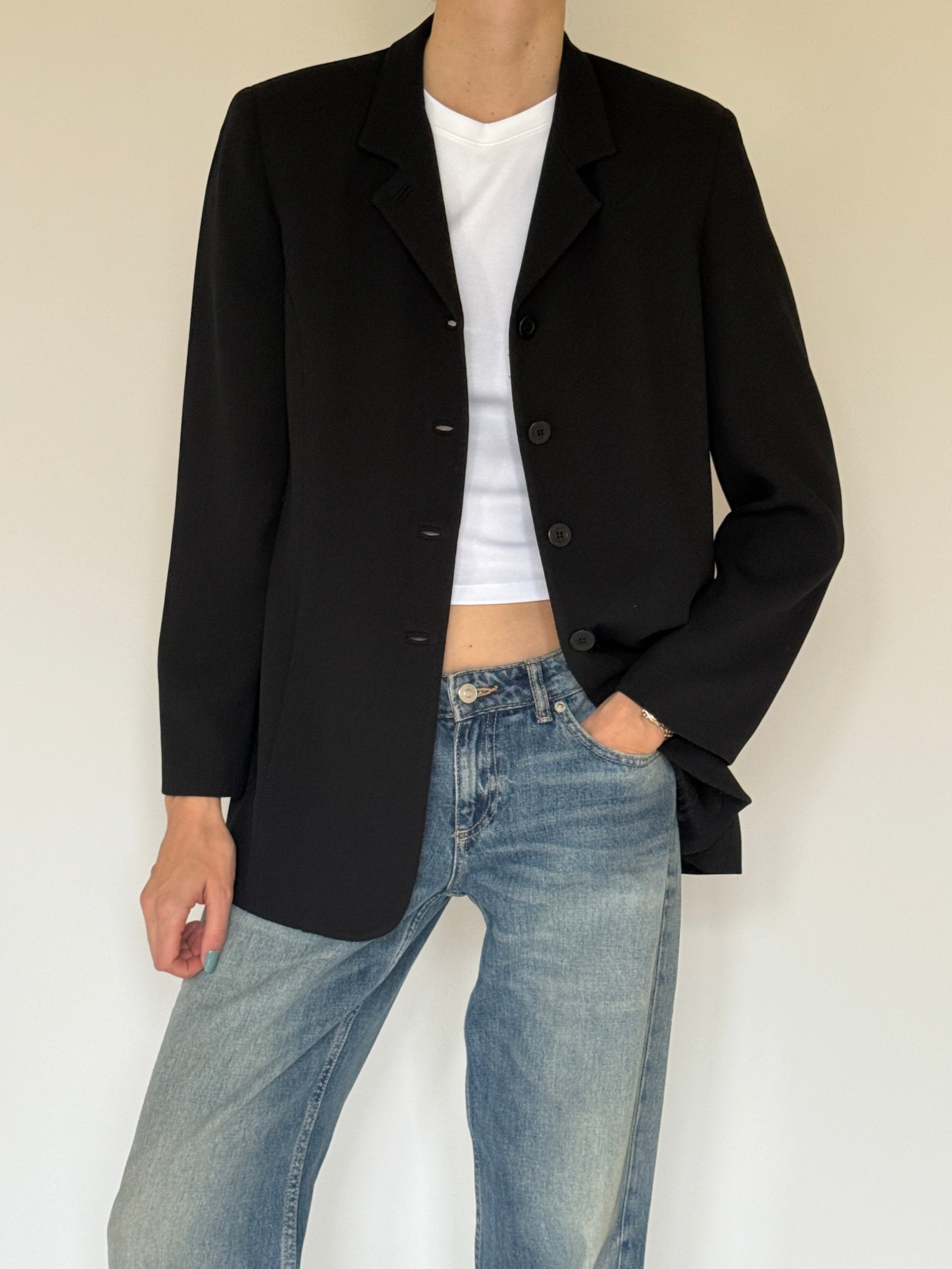 Vintage black blazer cuff button detail