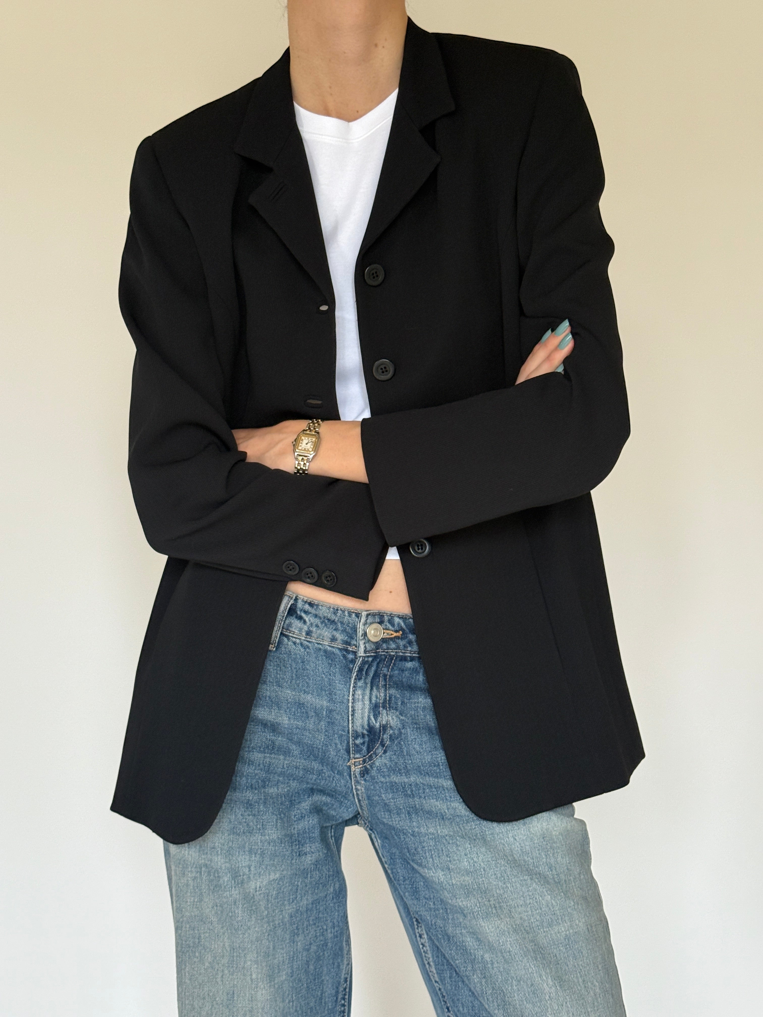 Vintage black blazer lapel close-up