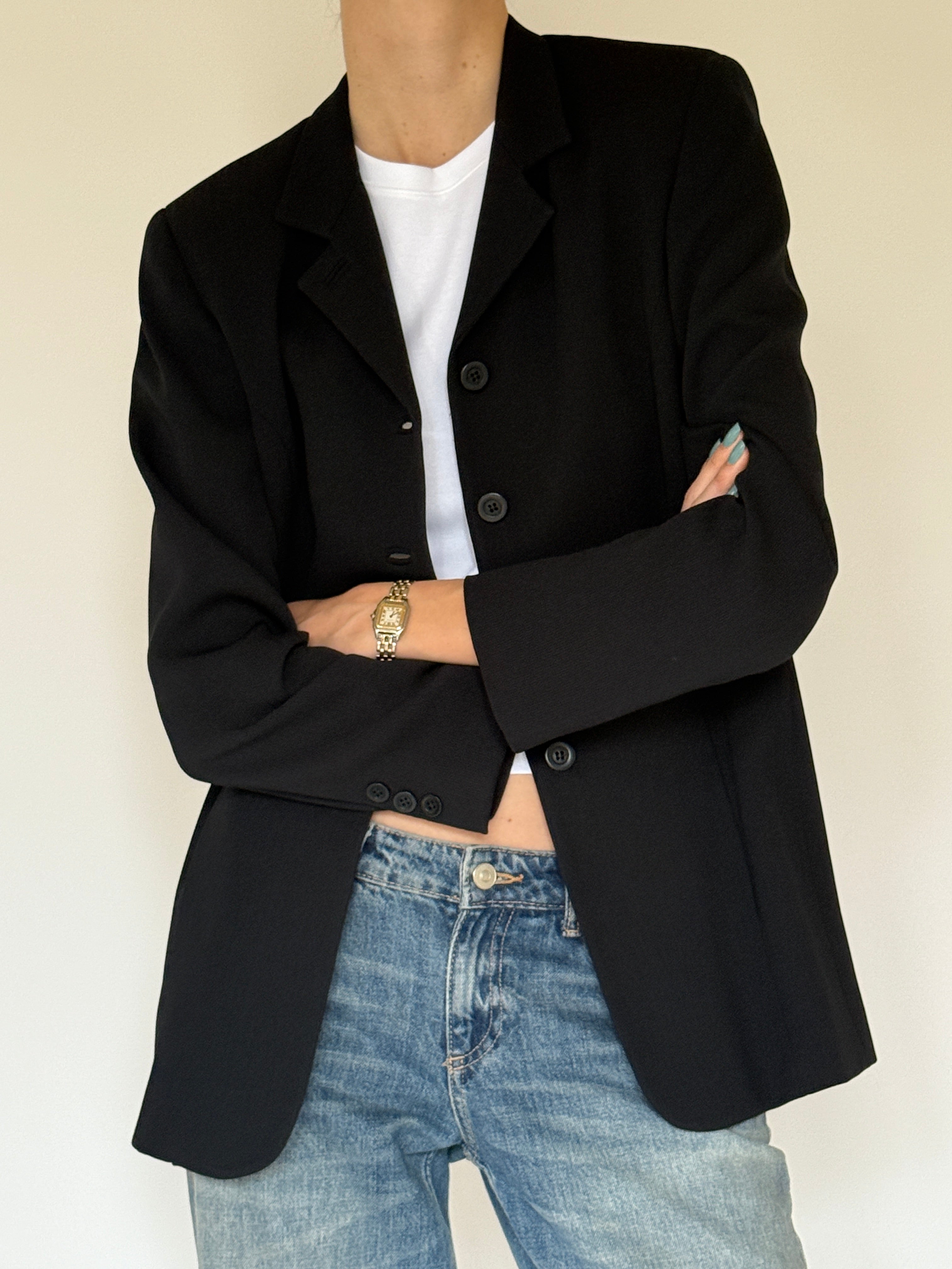 Vintage black blazer cuff button detail
