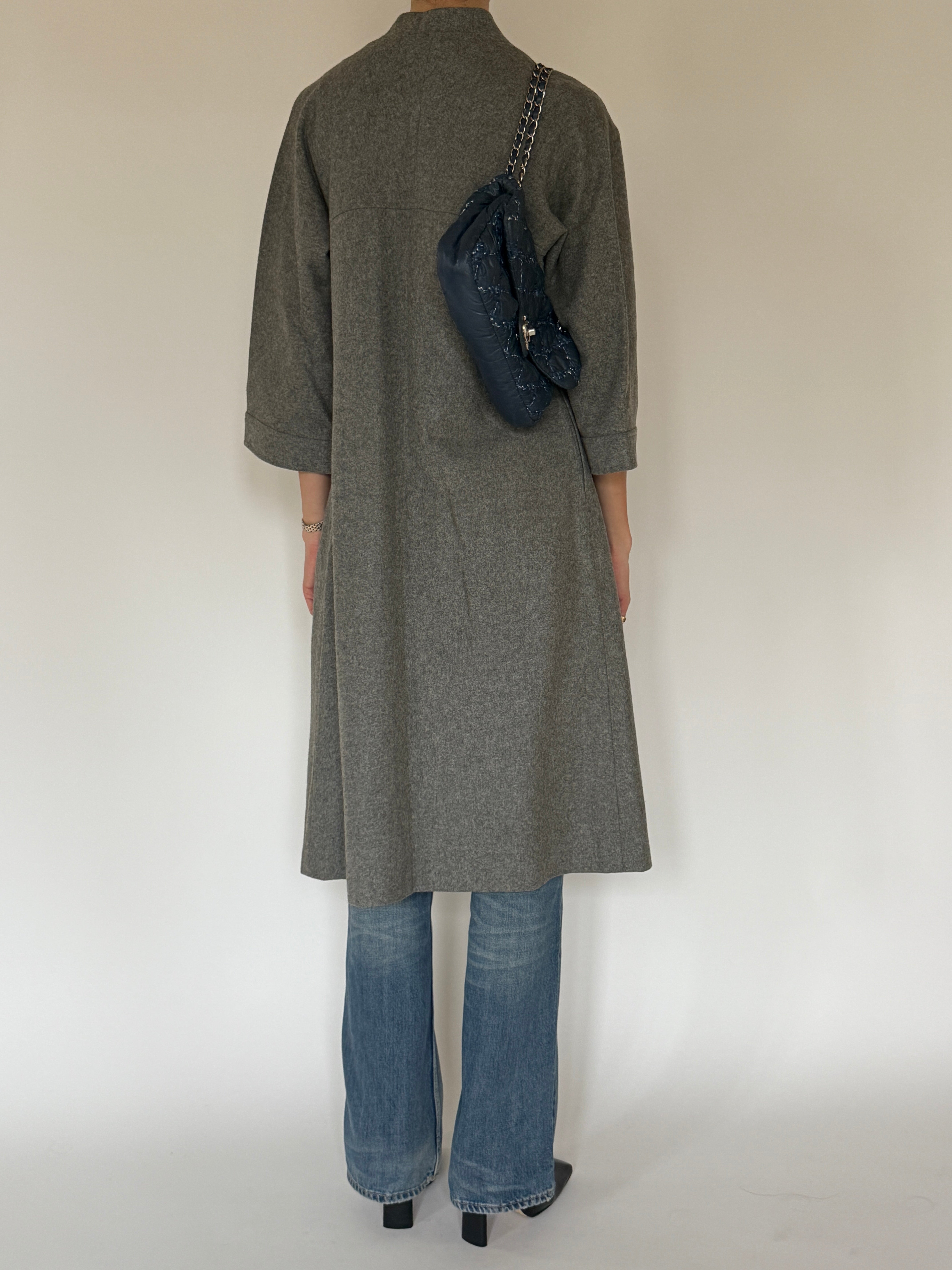 Vintage long grey coat back view