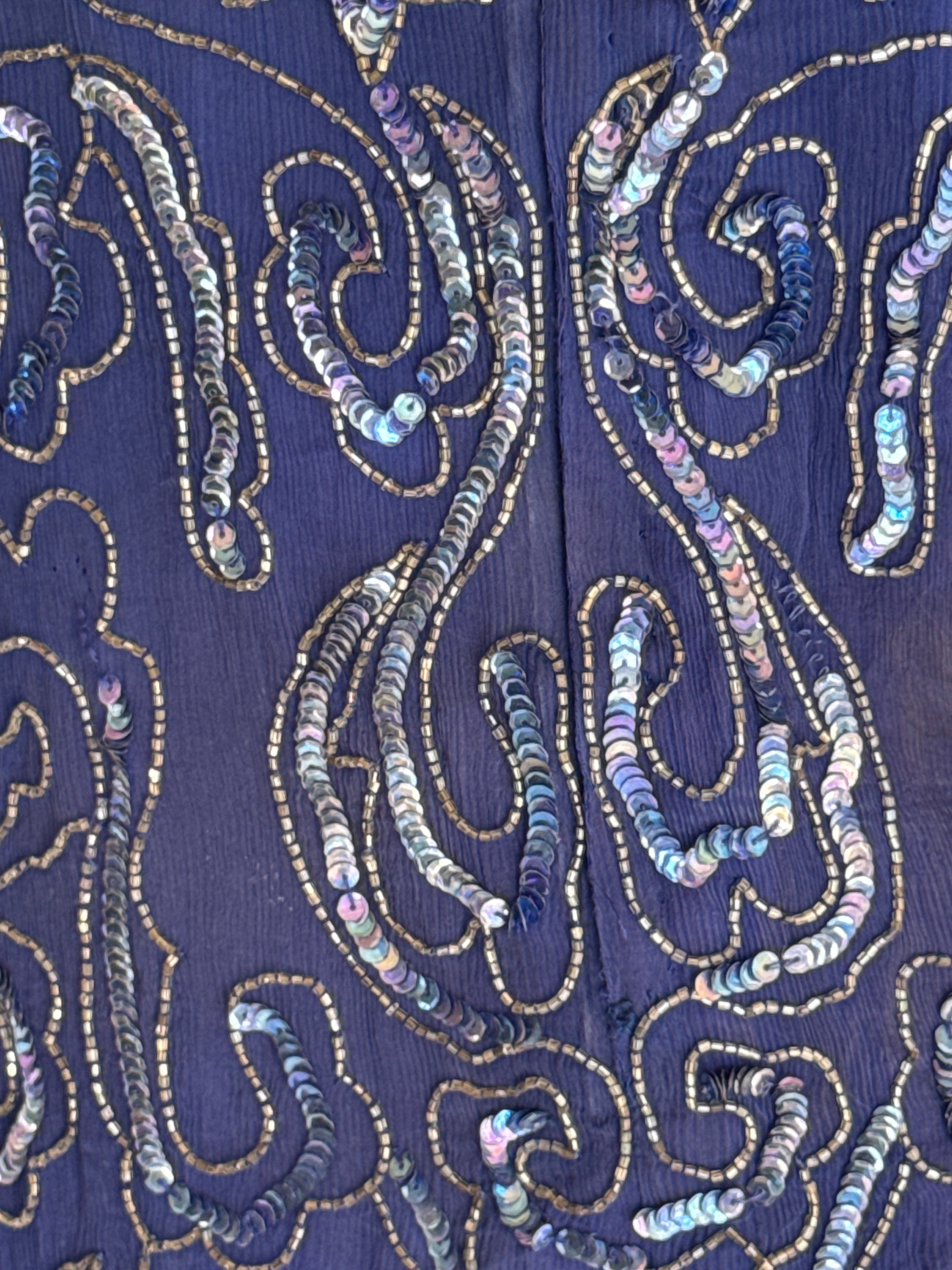 Vintage navy beaded sequin evening top bead embroidery detail