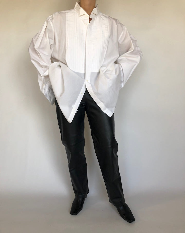 VINTAGE OVERSIZED WHITE PLEATED COTTON SHIRT 315