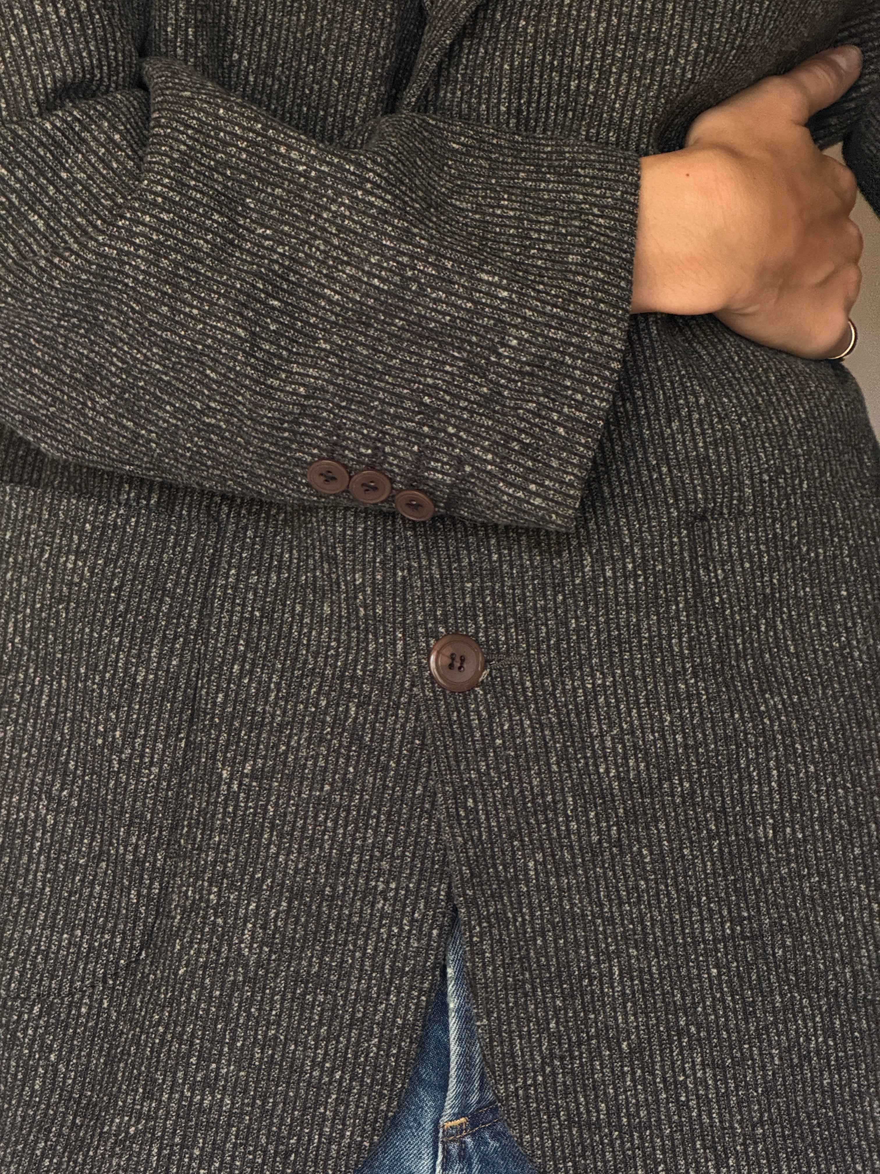 Vintage charcoal pinstripe blazer details