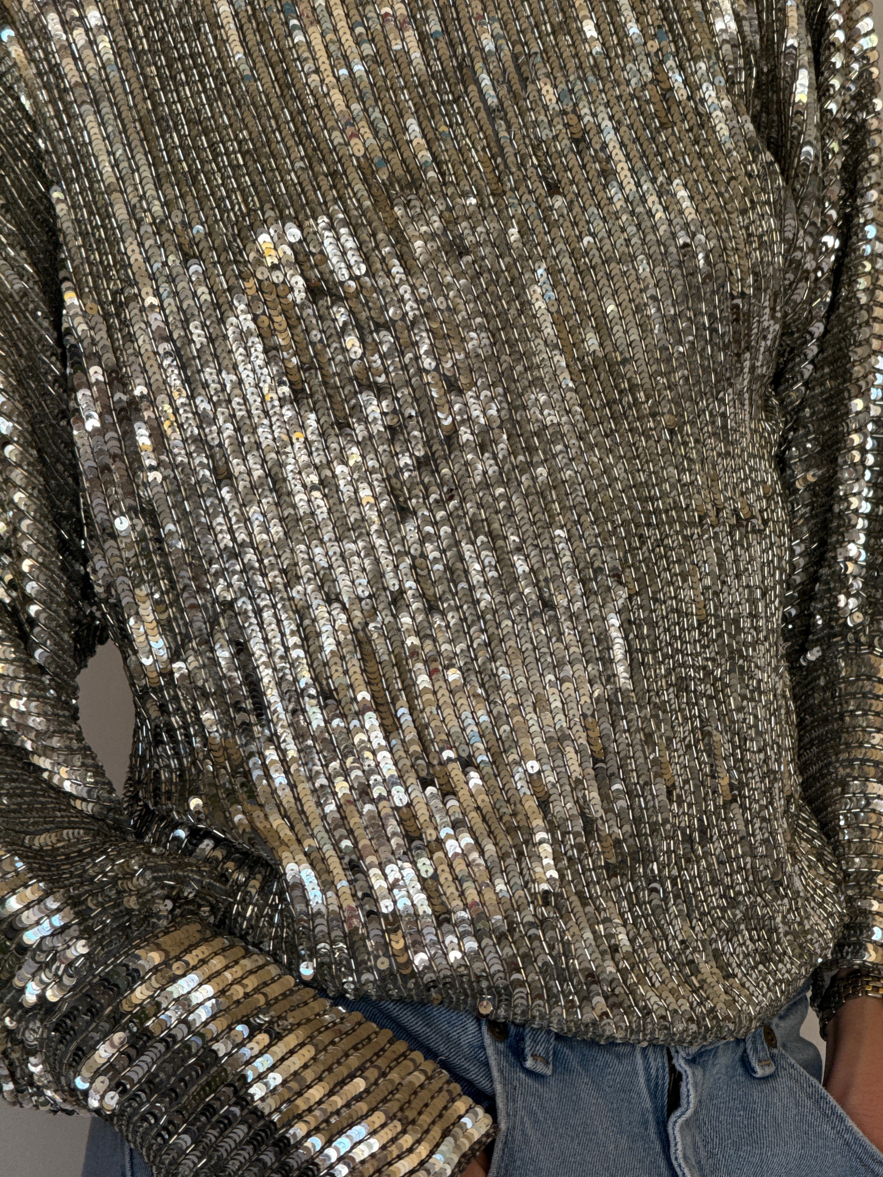 Vintage silver sequin top fabric close-up