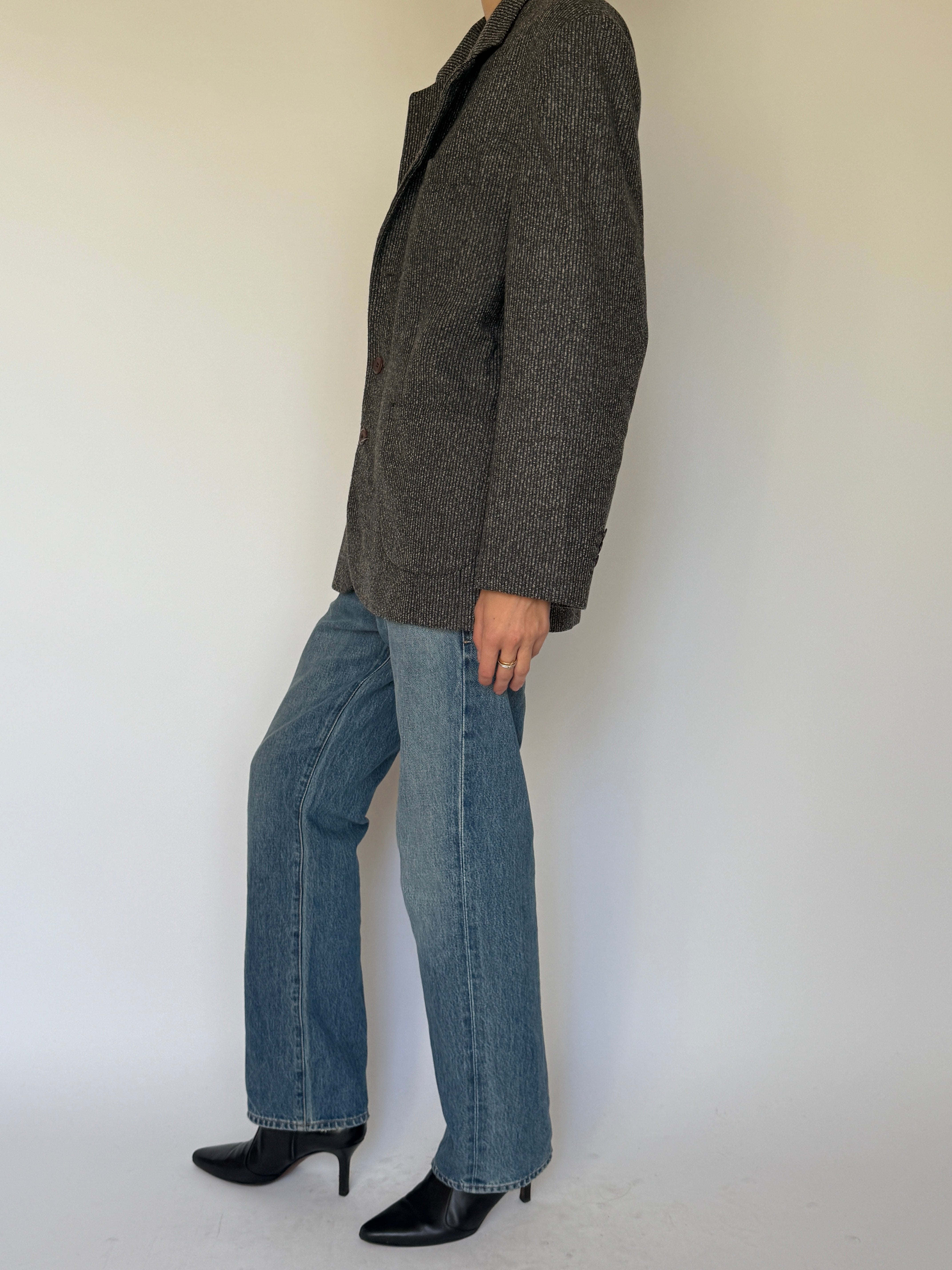 Vintage charcoal pinstripe blazer side view