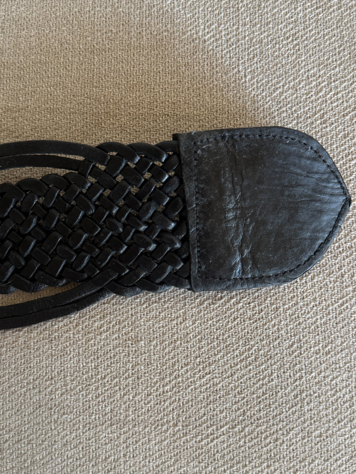 Vintage western statement buckle belt black braided leather end detail