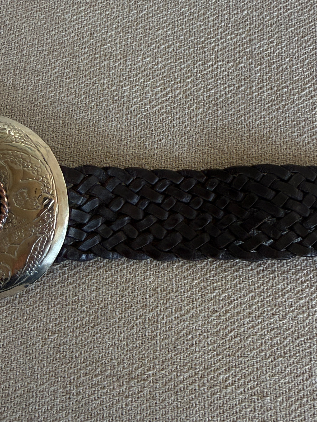 Vintage Western braided leather statement belt black braid detail